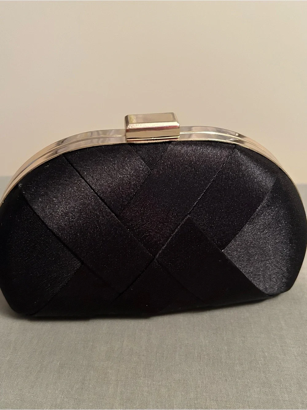 Harve Benard Black Satin Evening Clutch with Gold Chain